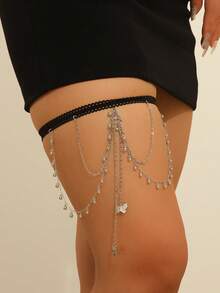 1pc Women Multilayer Chain Butterfly Star Leg Chain, Exaggerated Sexy Lace Elastic Rope Leg Chain, Suitable For Daily Wear,Gift - Multicolor - View 2