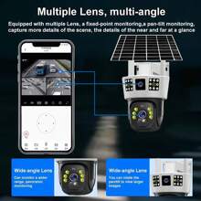 SWVW Telecamera di sicurezza CCTV V380 Pro 3 con doppio obiettivo, 12MP, 6K PTZ, sim 4G, alimentata a pannello solare, impermeabile, senza fili, per uso interno ed esterno