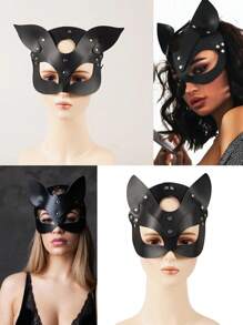 Mask Half Eyes Cosplay Face Cat Holster Mask Cosplay Mask Women's Leather Fun Cat Mask Black Halloween