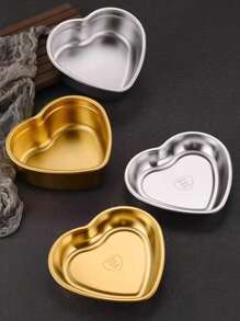 1pc Stainless Steel Creative Heart Shaped Snack Plate, Dessert Dish, Barbecue Tray, Fruit Salad Bowl