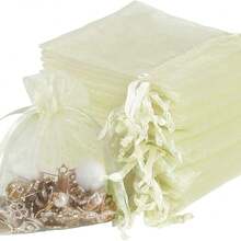 100pcs Plain Organza Drawstring Gift/Jewelry Bags - Beige - View 1