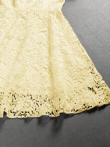 Bridal Shower Dress, Embroidered Lace Long Sleeve Short Wedding Dress, Bride - Yellow - View 5