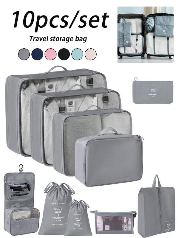 10/1 Set Travel Organizer Bag, Makeup Cosmetic Bag, PVC Toiletry Bag, Foldable Luggage Organizer, Wash Bag, Cosmetic Storage, Luggage Packing, Summer Travel Bag, Lipstick Bag, Makeup Bag, Handbag, Storage Box, Storage Case, Accessories, Waterproof Double Zipper Compartment Design Toiletry Bag, Travel Supplies Waterproof Organizer Bag, Large Capacity Soft Foldable Portable Bag Design, Suitable For Women Gift, For Travel, Makeup, Cosmetics, Toiletries, Cosmetic Storage