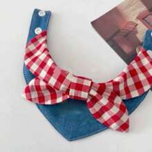 Fashionable INS-Style Colorblock Denim Bow-Tie Pet Bib Scarf, Essential For Adorable Pets