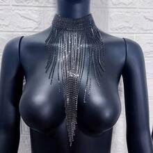 1 件欧美水晶莱茵石项链，带流苏的吊坠，性感俱乐部配饰 - 槍黑色 - 查看 11