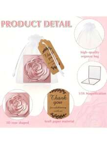 Set di 12 pezzi di specchi da trucco a forma di rosa elegante, include 4 specchi pieghevoli a doppia faccia, specchi da trucco portatili, 4 biglietti di ringraziamento e 4 sacchetti in organza, set regalo per damigelle d'onore per matrimoni, compleanni, vacanze, feste natalizie, regali estivi, forniture scolastiche, decorazione della stanza