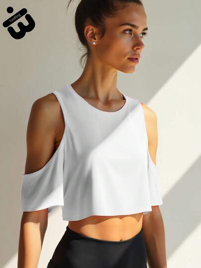 Camiseta feminina curta branca com ombros descobertos, design ultracurto, top feminino sexy, essencial para o verão