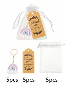 30pcs/15pcs Rainbow Woven Keychain Gift Set, Including 5pcs/10pcs Handmade Keychains, 5pcs/10pcs Thank You Cards And 5pcs/10pcs Organza Bags, Bohemian Style Rainbow Woven Keychains, Suitable For Bridesmaid Gifts, Guest Favors, Birthday Parties, Baby Showers, Mother's Day Parties, Engagement Parties, Bachelorette Parties And Bar/Bat Celebrations
