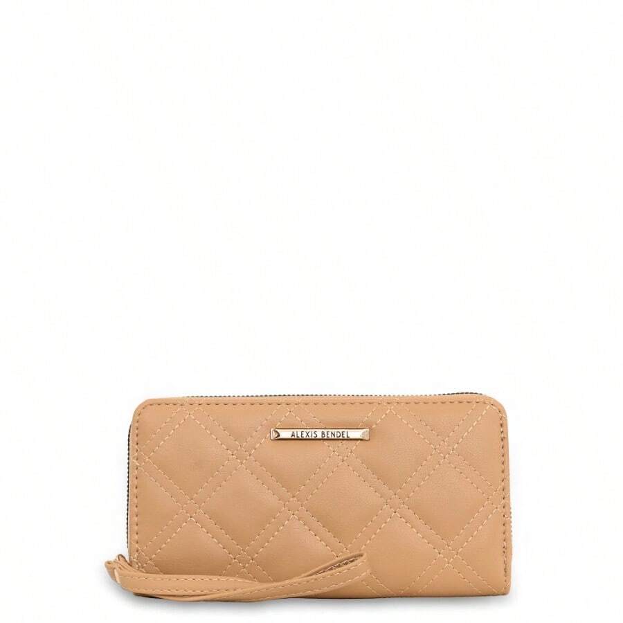 Cartera de mujer con cremallera y acolchado, con 2 bolsillos para efectivo, portátil para tarjetas y ranura para teléfono - Negro - Ver 1