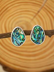 1 Pair Vintage Boho Geometric Shell Design Earrings, Simple Fashion Earrings For Women, Suitable For Daily Wear And Vacation