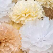 9 pièces Pompons en papier de style bohème Champagne Neutre Décorations de fête Fleurs en papier blanc crème et marron clair pour mariages, anniversaires, fiançailles, baby-showers, fêtes de style bohème