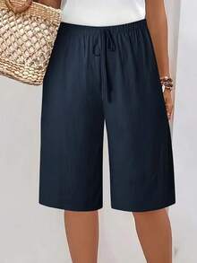 Women's Summer Solid Color Tie-Waist Straight Leg Shorts