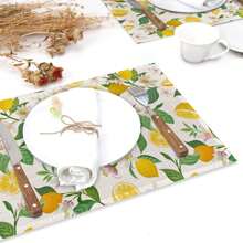 Conjunto de 4 jogos americanos de limão para mesa de jantar, jogos americanos com flores e folhas de verão, adequados para festas em família, cozinha, ambientes internos, feriados, campo, jogos americanos laváveis e resistentes ao calor 30*45 cm