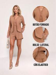 TETE FASHION Women's Tailored Set Double Vest Formal Shorts - BROWN MG - View 4
