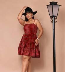 Slim-Strap Plaid Dress - Festa Junina 2025 Shortened Model That Enhances The Body, Vibrant Colors - 紅色 - 查看 2