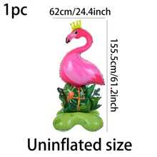 kumozawa 1pc 155.45cm Large Flamingo Aluminum Foil Balloon With Tropical Jungle Base - Vibrant Pink Flamingo & Green Foliage Design, Ideal For Hawaiian Luau, Birthday Parties, And Summer Celebrations, Flamingo Decor