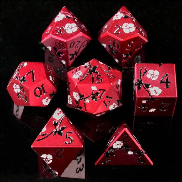 New 7pcs/Set Metal Flower Polyhedron Dice Set For RPG Roleplaying Games, Tabletop Board Games, Christmas, Halloween, Thanksgiving Gifts (D20, D12, D00%, D4, D6, D8, D10)