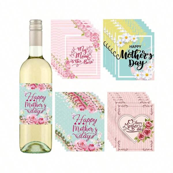 12 sztuk Etykiet na Butelkę Wina Na Dzień Matki, Naklejki Dekoracyjne Z Kwiatami Na Butelkę Szampana, Artykuły Dekoracyjne Na Imprezę Z Okazji Dnia Matki