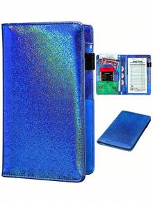 别致的闪光服务员手册 - 人造皮革，多隔层整理钱包，带安全封口，适合存放现金、账单和收据，完美适合围裙，2 个拉链口袋，服务员配件，服务手册，收据夹，黑色/粉色/紫色/玫瑰金色