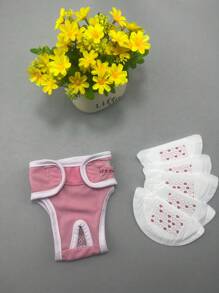 Culotte pour chienne en période physiologique, rose et bleue, avec 5 pièces de serviettes hygiéniques