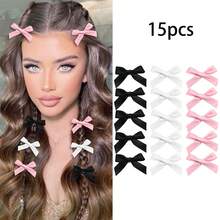 15/30 件女士彩色丝带发夹蝴蝶结发饰甜美女孩丝绸小发夹优雅公主芭蕾 Y2K 仙女装饰发饰蝴蝶结发圈迷你夹发饰，适合日常使用，可爱，3 色情人节礼物爪夹发夹发夹