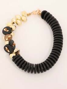 1pc Retro Personalized Black Disc Layered Beaded Necklace - Multicolor - View 4