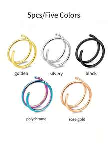 5Pcs Women's Bilayer Piercing Nose Ring Lip Ring Stainless Steel Piercing Nose Ring Body Jewelry - Multicolor - View 6