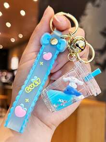 Sanrio 1 Stück Milchtee Tasse Flüssig-Quicksand Schlüsselanhänger, süßer Kawaii mädchenhafter Rucksack-Anhänger, Party Geschenk, Geburtstagsgeschenk