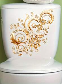 1pc Creativity 3D Yellow Golden Flower Wall Decal, Light Luxury Palace Vintage Style, For Ceramic Surface, Toilet, Bathroom, Refrigerator, Window, Bathtub, Door, Car, Living Room, Bedroom Home, Toilet Decoration Items Refresh Your Home Decor