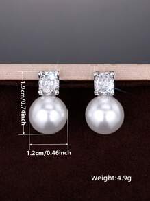 1 par de pendientes de aro con circonita cúbica y perla falsa para mujer, ideales para boda, compromiso, aniversario, fiesta y como regalo de San Valentín