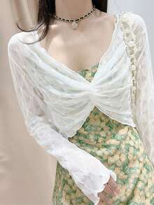 1pc Women Lace Sheer Spaghetti Strap Coverup Dress, Summer Light Weight Bolero Jacket Thin Camisole - A - View 11