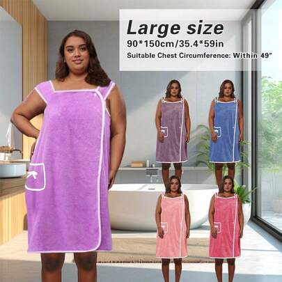 1 Stück Damen Große Größen Sommer Dünner Korallenfleece Bademantel, tragbares Handtuch, weich saugfähig Hauskleidung, geeignet für Sommer, Badezimmer, SPA, Fitnessstudio, Pool