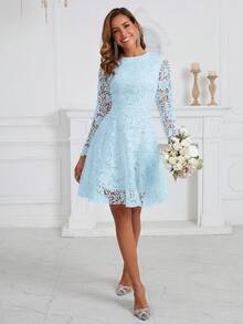 Bridal Shower Dress Wedding Embroidered Lace Long Sleeve Short Wedding Dress, Bride
