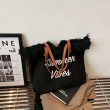 Große modische Tasche aus Segeltuch mit Buchstaben-Quaste, einfach für den Arbeitsweg und zum Einkaufen, Schultertasche