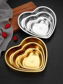 1pc Stainless Steel Creative Heart Shaped Snack Plate, Dessert Dish, Barbecue Tray, Fruit Salad Bowl