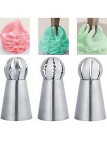 3pcs Stainless Steel Sphere Ball Russian Icing Piping Nozzles Tips Cake Decor Pastry Cupcake Set - Silver - View 7