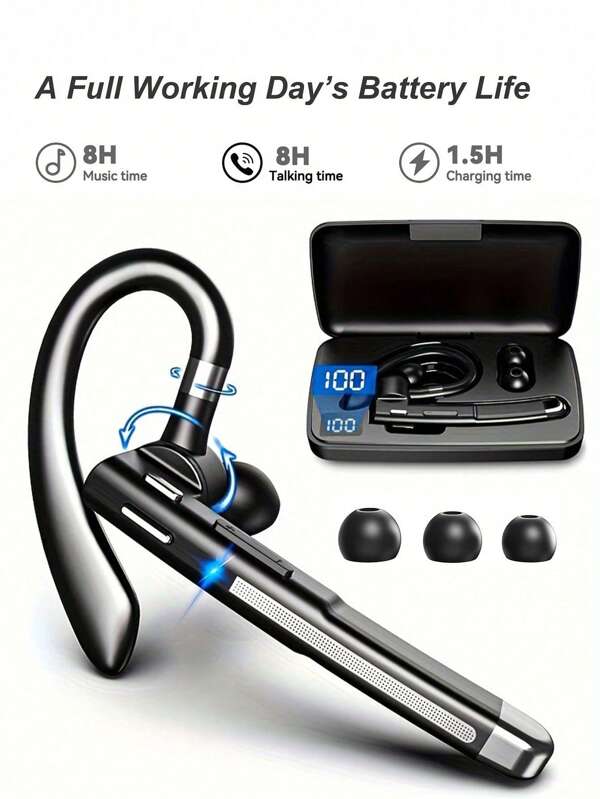 ENC Noise-Proof Wireless Headphones With Dual Microphones - Hands-Free Earbuds For Computer, Mobile, Truck Drivers, And Home Offices - Long-Lasting Lithium-Polymer Battery, Type-C Jack, And Wireless Charging Case Included