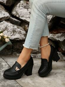 Women's Classic Thick Heel High Heel Shoes, Thick Sole High Heels, Comfortable Work Shoes For Mothers, Spring/Summer 2025 - màu đen - Xem 2