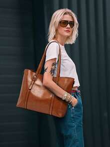 Túi Tote Da Mềm Màu Trơn Đa Năng Phong Cách Retro Cho Mẹ, Túi Xách Đeo Vai Đa Năng Có Sức Chứa Lớn Hoàn Hảo, Túi Đeo Chéo Túi Xách Công Sở, Thích Hợp Cho Các Chuyến Đi Chơi, Chuyến Công Tác, Mua Sắm, Đi Làm/Đi Làm, Văn Phòng, Ngày Lễ, Du Lịch, Sử Dụng Hàng Ngày - Màu xanh lam - Xem 2