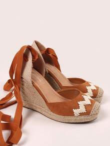ESPADRILLES A ZEPPA IN CAMOSCIO SINTETICO TACCO ALTO 10.5CM  E PLATEAU 3CM TOMAIA RICAMO A ZIG ZAG - Camel - View 4