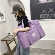 1pc Plain Minimalist Large Capacity Portable Storage Bag, Women Tote Handbag Shoulder Bag, Suitable For Storing Clothes, Bedding, Daily Necessities, Travel & Home Organization