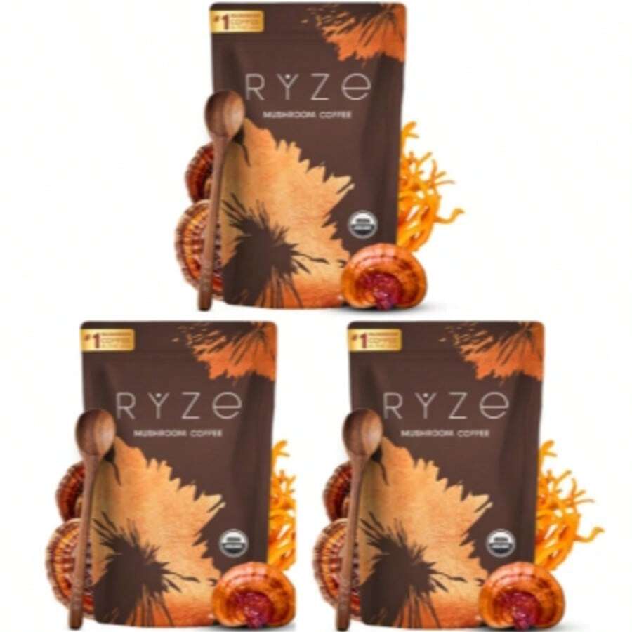 [Mushroom Coffee Revolution]Organic! 6 Adaptogens (Lion's Mane, Turkey Tail) + MCT Oil – USA Grown Instant Coffee – 30 Servings For Energy, Focus & Immune Support! - 3 Piece - 查看 1