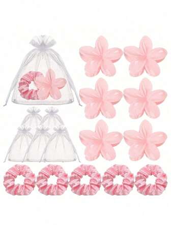 3 件/15 件/套新娘送礼会礼物、伴娘发带求婚礼物，包括花爪夹、缎面发带、欧根纱袋，适用于婚礼、求婚、生日、单身派对和周年纪念礼物