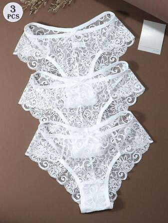 3pcs/Set Women Lace Low-Waist Sexy Thong Panties