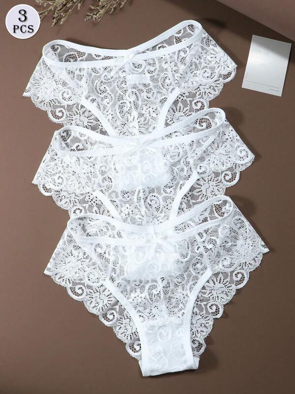 3pcs/Set Women Lace Low-Waist Sexy Thong Panties