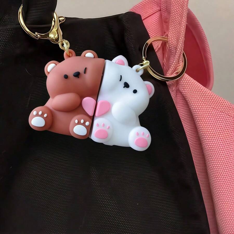 2 pièces/Set Porte-clés couple d'ours en silicone, attraction magnétique, set de porte-clés thème animal, décoration pour portefeuille, clé de voiture, idéal pour la Saint-Valentin, accessoires de voiture pour frères et sœurs, sac, accessoires scolaires, animaux mignons, gothique Y2k, accessoires d'Halloween, idées cadeaux pour la Fête des enseignants, Noël, accessoires de sac, cordons avec porte-badge, accessoires de voiture, breloques de sac - Multicolore - Voir 1