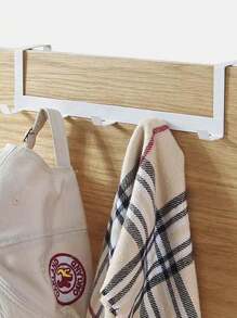 1 pièce Crochet de porte arrière blanc et noir en fer, crochet de rangement de porte à cinq rangées à grande capacité de charge, rack de rangement de vêtements et chapeaux sans perforation