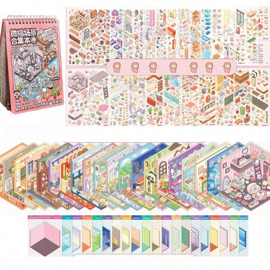 20 Sets DIY 3D House Stickers With Material Book,Fun DIY Sticker Scene For Teens Adults,Rich Collection Of 3D Space Stickers And Storage Spiral Notebook,Relief Stress Pass The Time