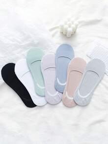 7 Pairs Colorful Solid Color Simple & Fashionable Comfortable Women Boat Socks - Multicolor - View 6