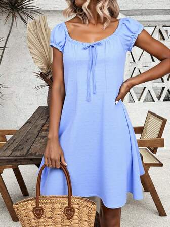 Vestido Romantico Textura Swiss dot Fresco Suave Primavera Verano Semiformal Casual Mujer Dama Dulce Chic